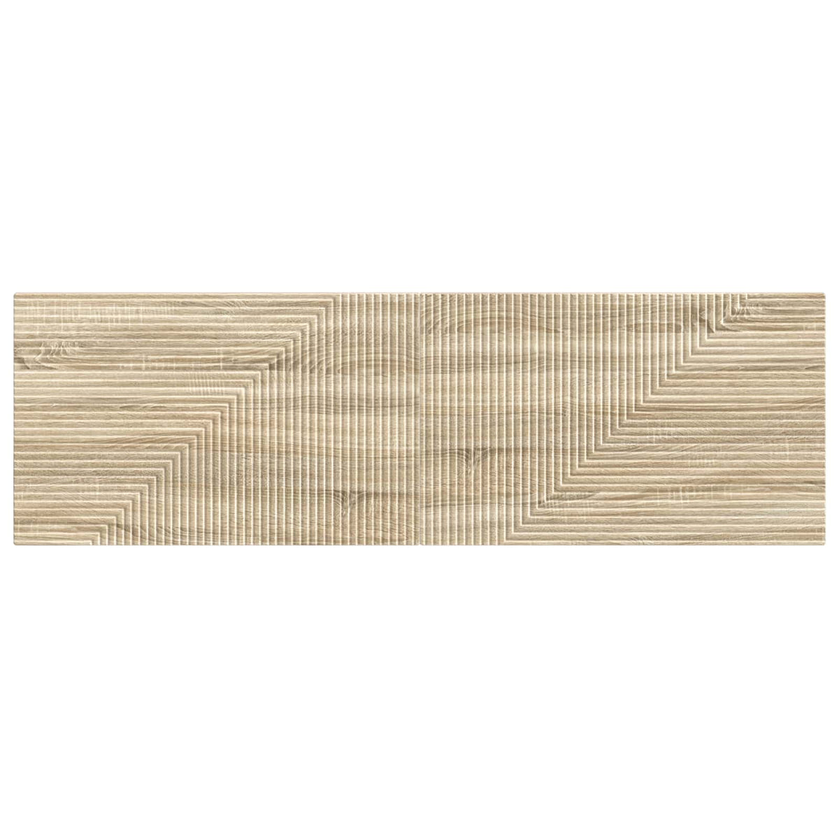 The wall-mounted headboard viewed directly from the front showing the wood grain finish