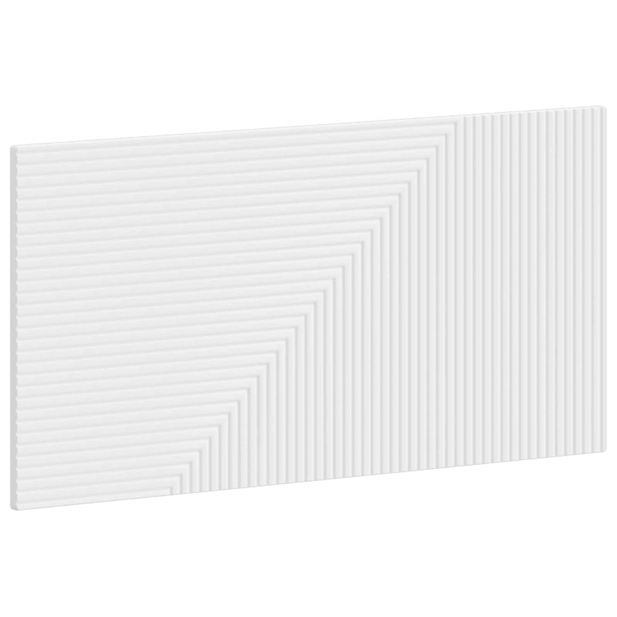 The white headboard viewed from an angle showing the textured geometric pattern