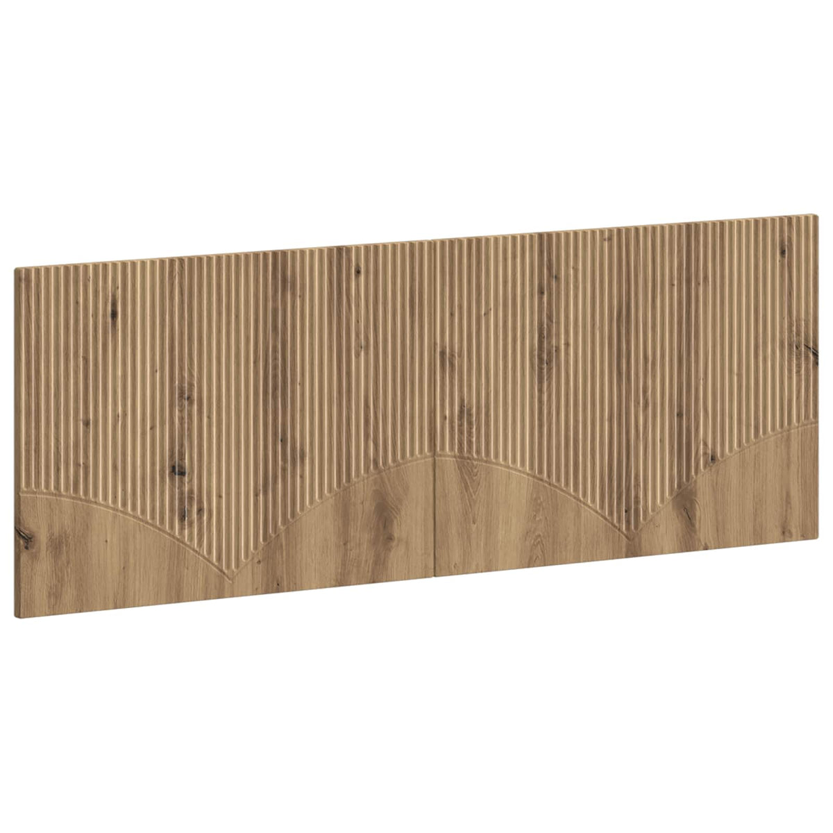 The wall-mounted headboard with a ribbed and curved wood effect pattern
