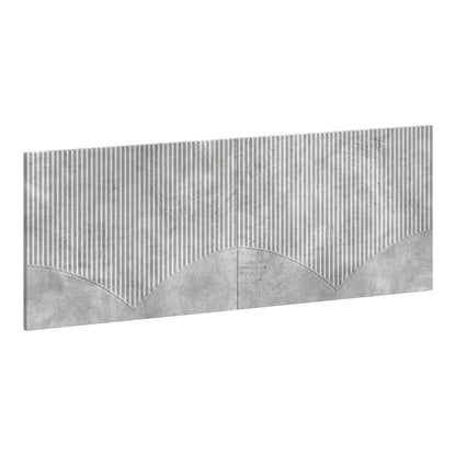 Concrete grey engineered wood headboard with vertical ribbed texture
