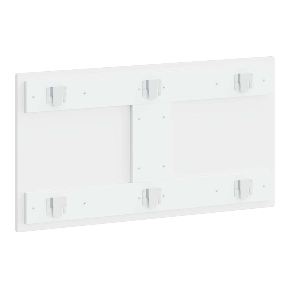 The rear side of the white headboard showing the arrangement of the wall mounting brackets