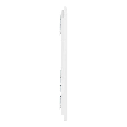 Side view of the white engineered wood headboard showing its slim profile