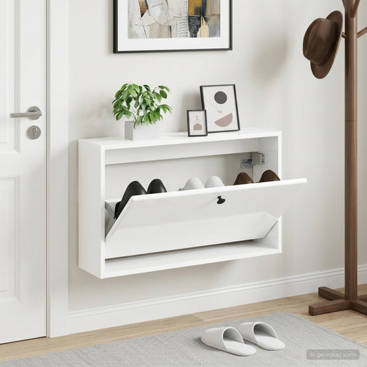 Wall-Mounted Shoe Cabinet BREDA 71 x 17 x 43 cm Engineered Wood High gloss white