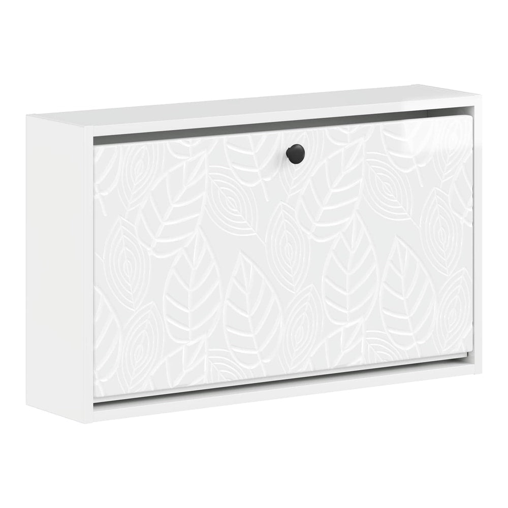 The wall-mounted shoe cabinet with a closed door featuring a raised leaf pattern