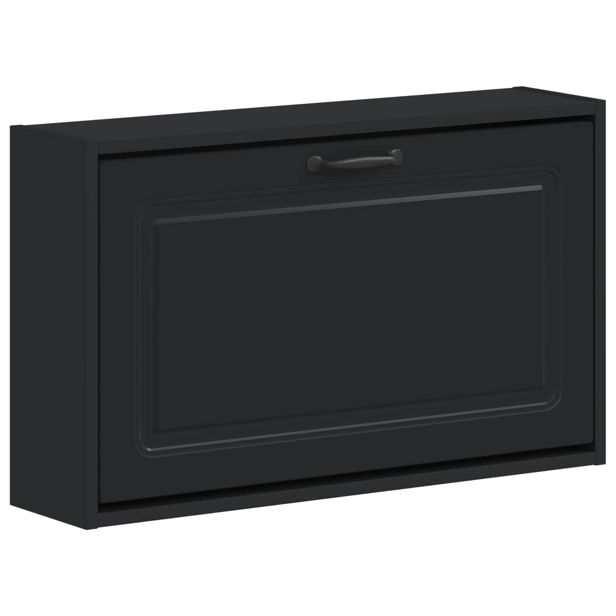 The wall-mounted shoe cabinet UTRECHT in black, closed and mounted on a wall