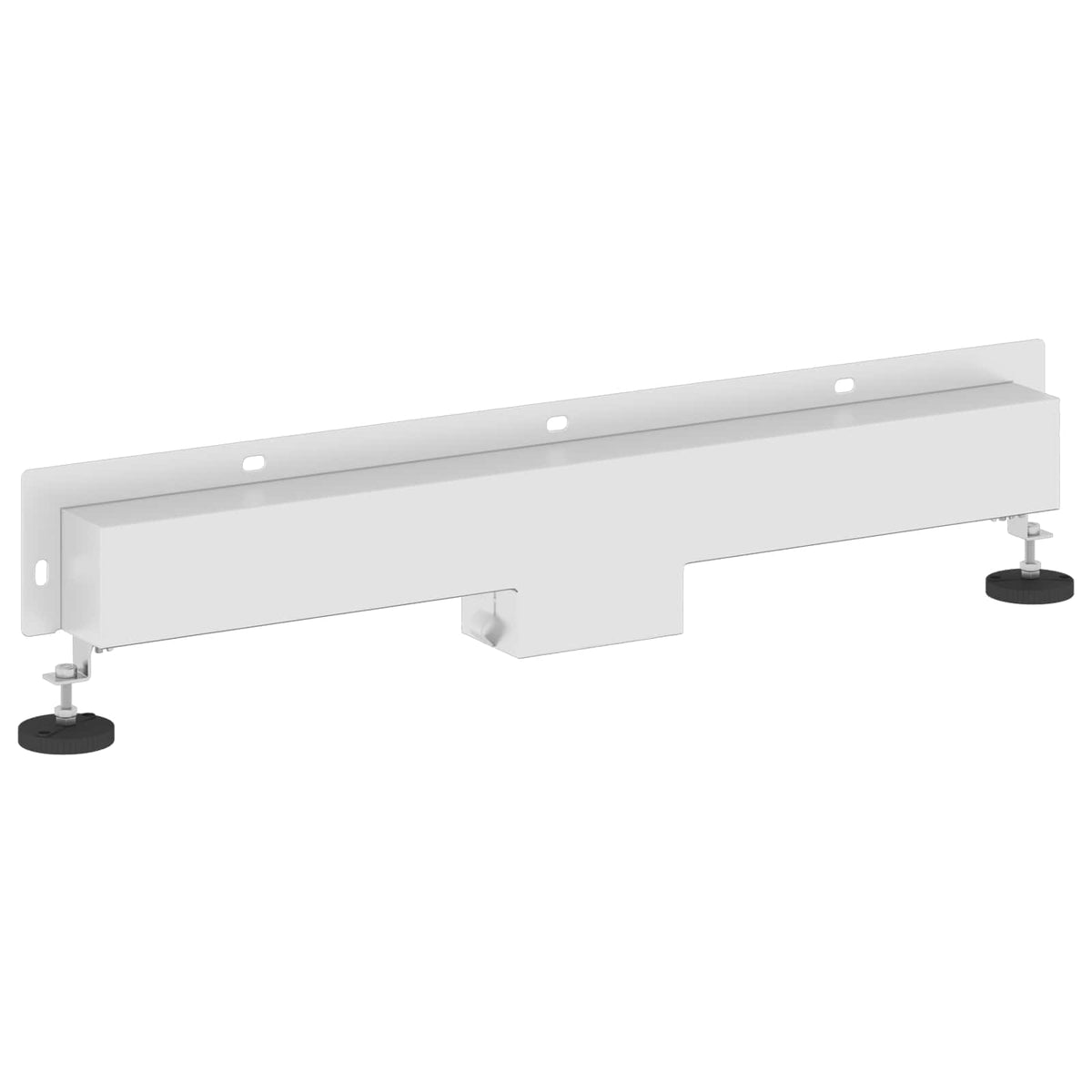 The wall mounted shower drain viewed from the back showing the mounting plate and support feet