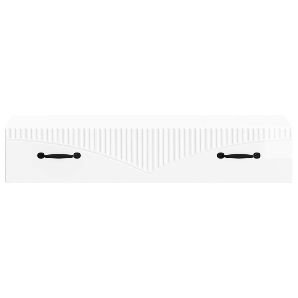 The wall-mounted side table featuring a decorative ribbed pattern on the drawer fronts