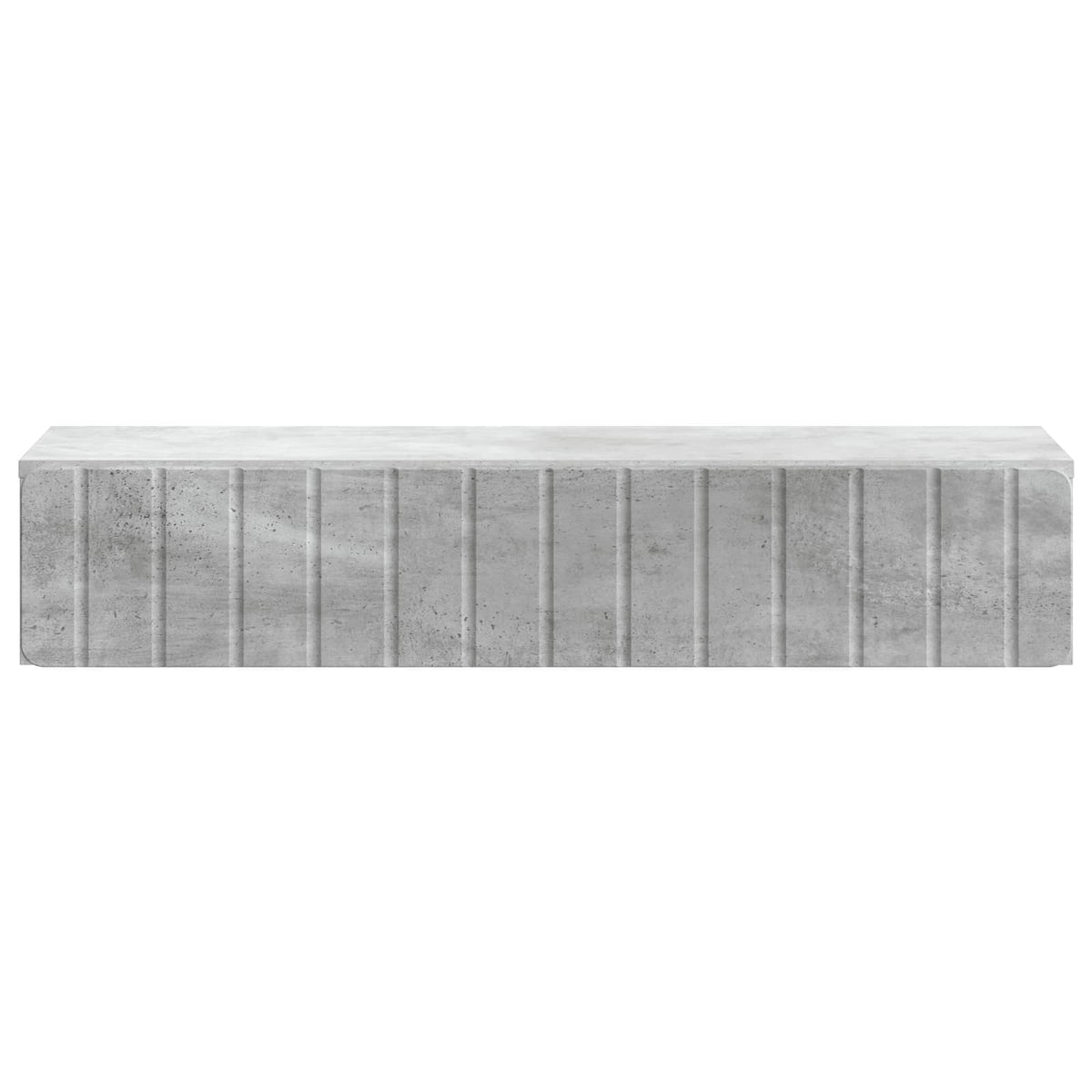 A plain view of the concrete grey wall-mounted side table showing its full length