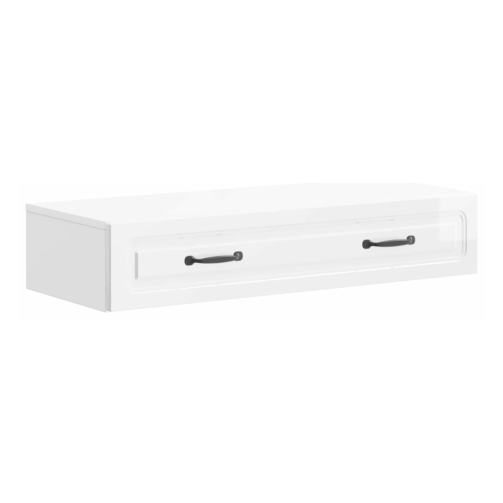 The wall-mounted side table with two drawers and black handles, shown against a white background
