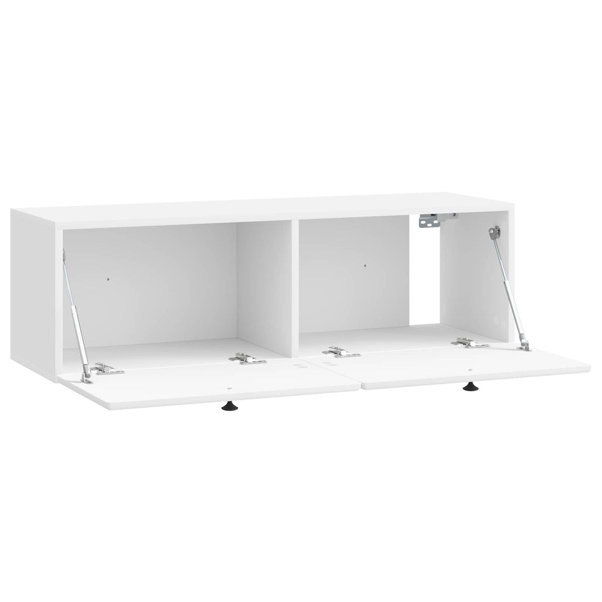 the wall mounted cabinet with both doors open showing storage space