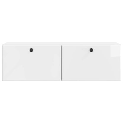 a white high gloss wall mounted cabinet with two doors