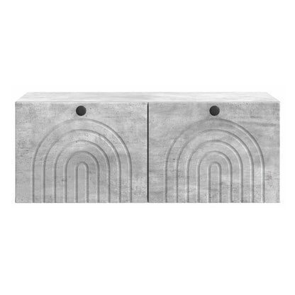 concrete grey TV cabinet with textured doors