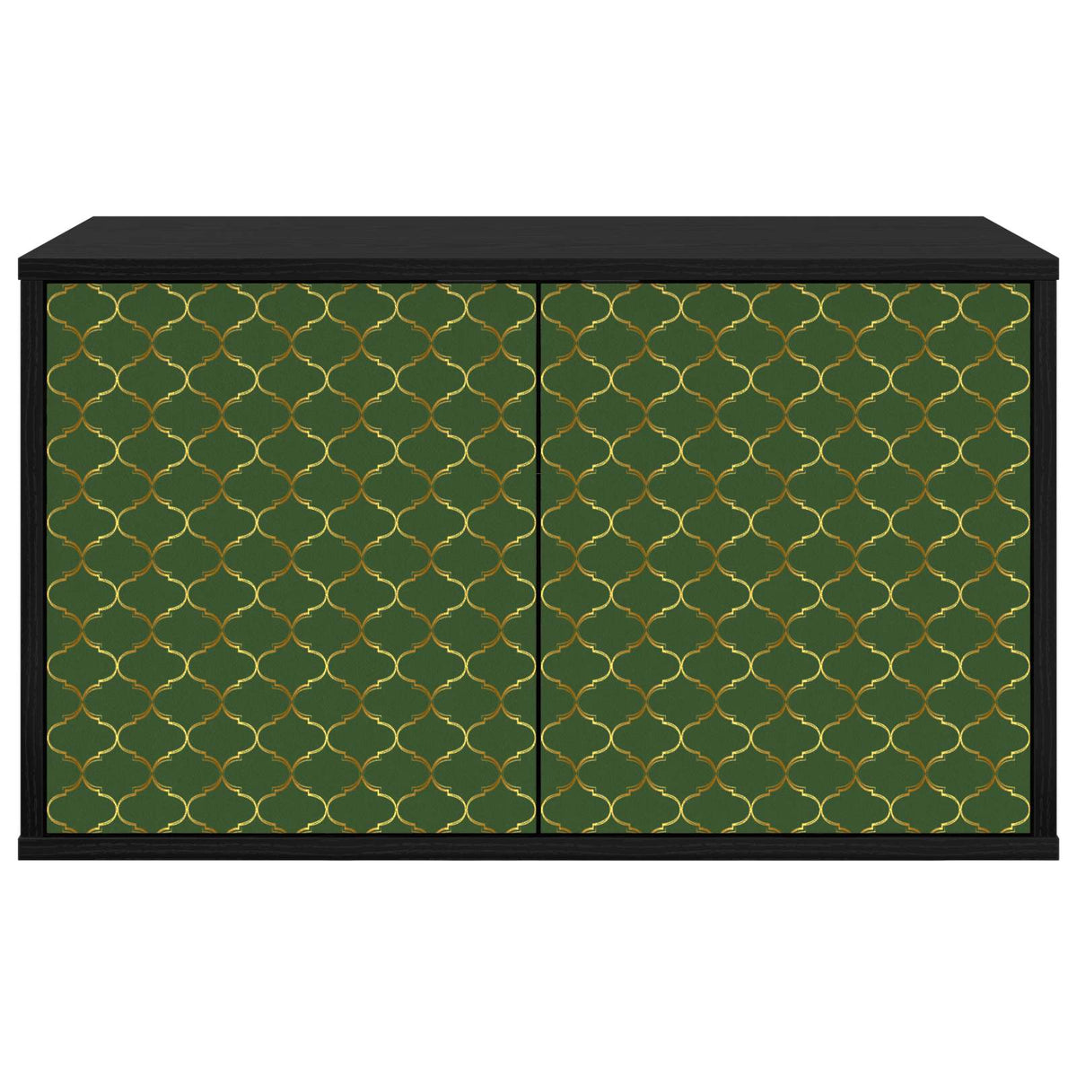 Front view of the wall-mounted TV cabinet with closed doors