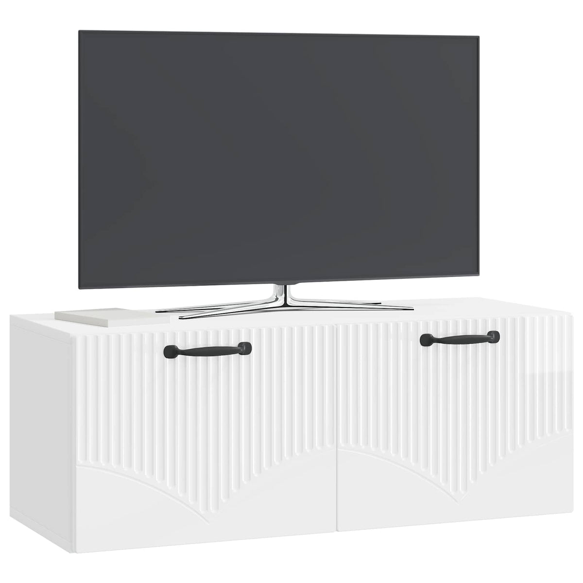 White cabinet with a television on top, showing the front doors