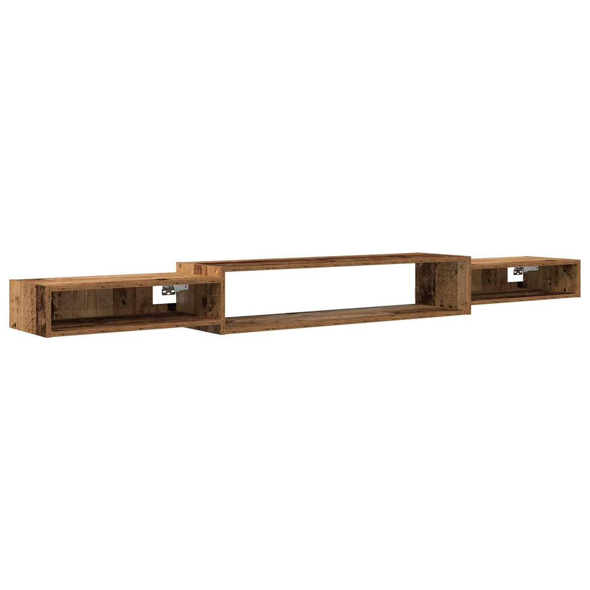 wall-mounted TV cabinet with old wood finish shown against a white background
