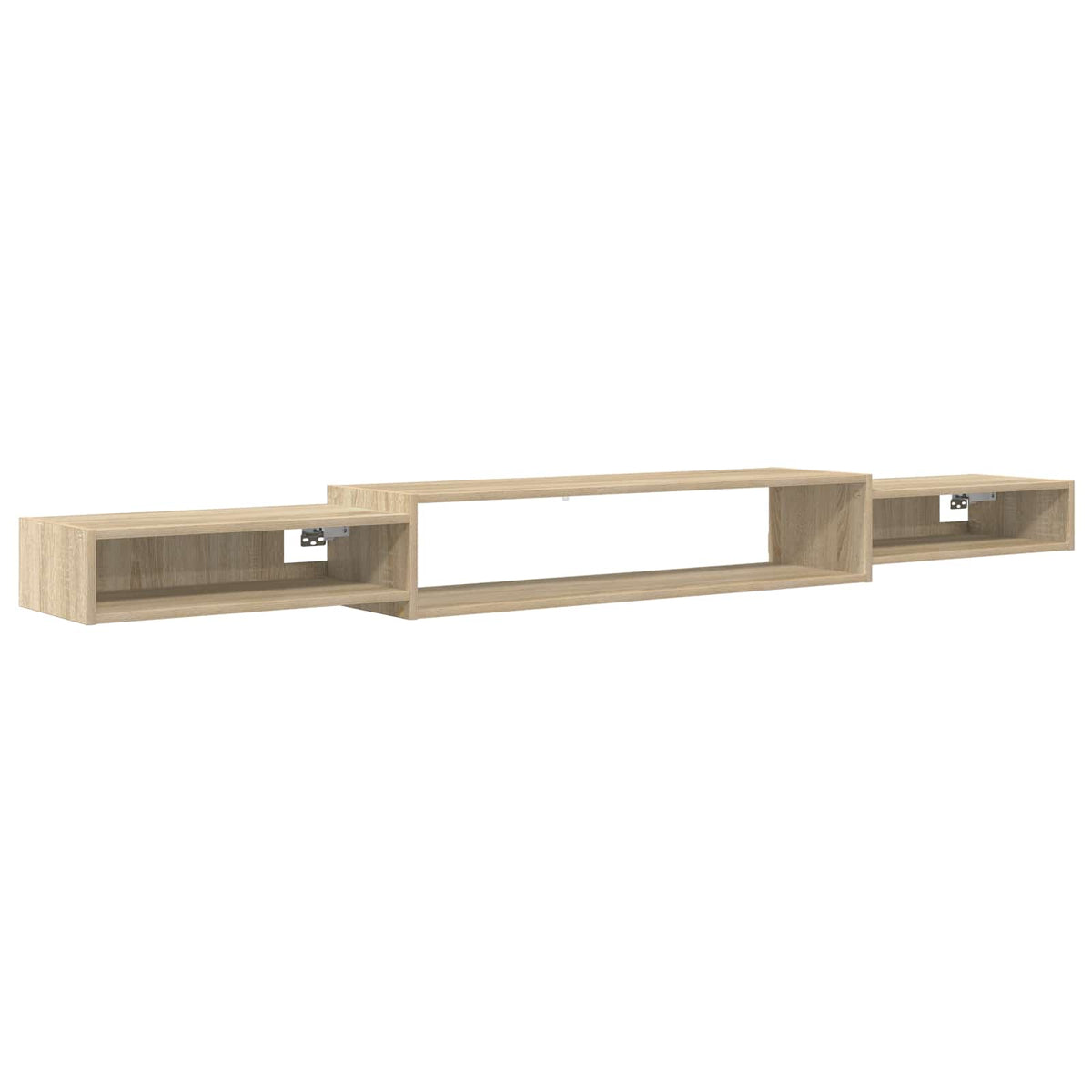 The wall-mounted TV cabinet is made of sonoma oak effect material