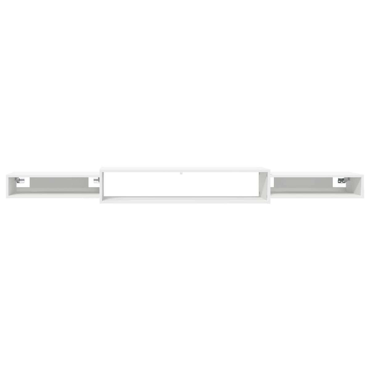 The white wall-mounted TV cabinet shown from the front with no TV