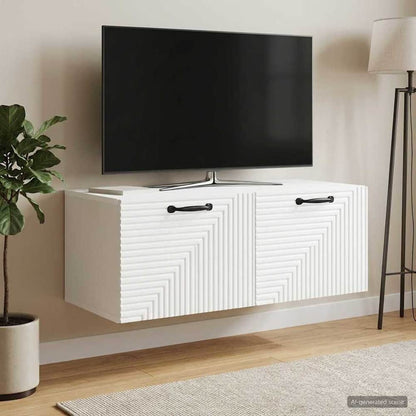 vidaXL Wall-Mounted TV Cabinet White Engineered Wood mounted on a wall with a TV on top
