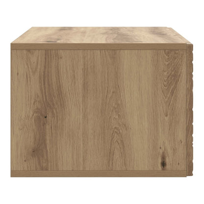 The side panel of the TV cabinet showing the wood grain finish