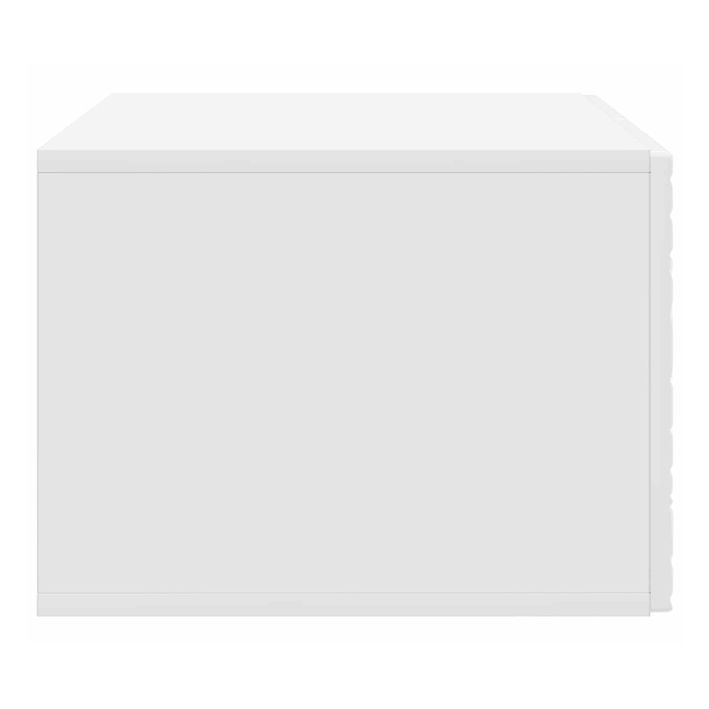 Side view of the white wall-mounted TV cabinet