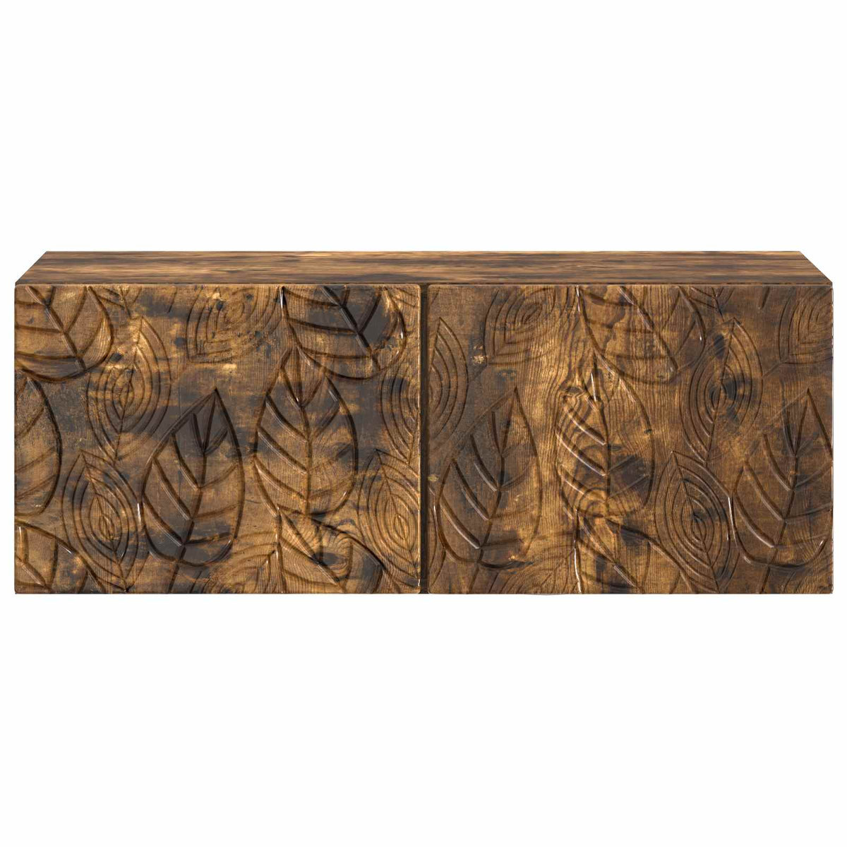 The TV cabinet showing the detailed leaf carvings on the closed front doors