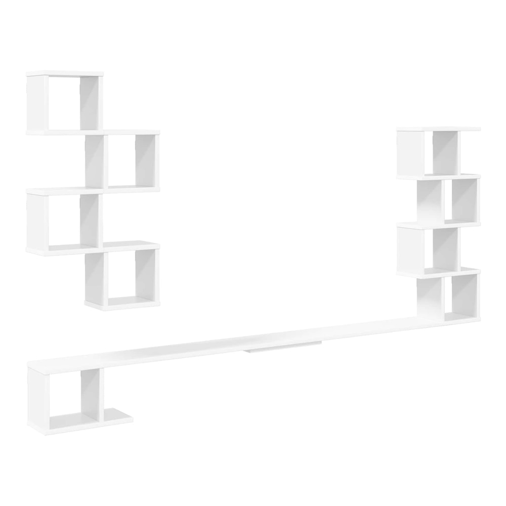 The wall shelf unit is shown assembled without a TV or decorations