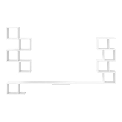The white wall shelf unit is displayed against a white background