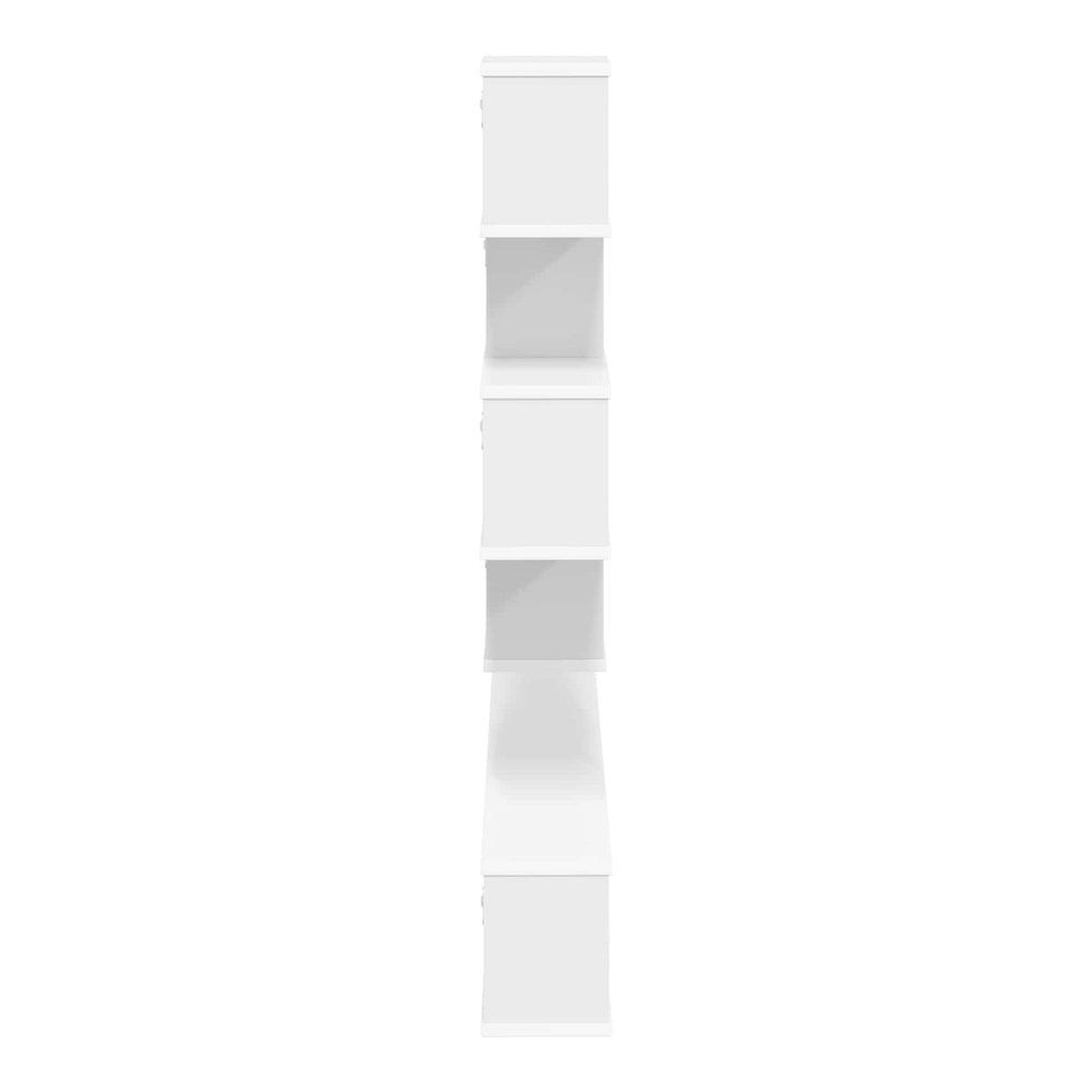 A close-up side view of the white wall shelf unit