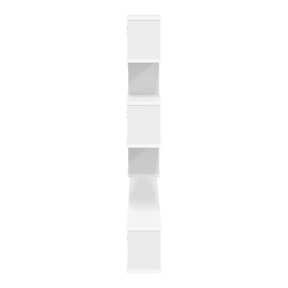 A close-up side view of the white wall shelf unit