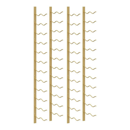 Two gold iron wall mounted wine racks shown separately against a white background
