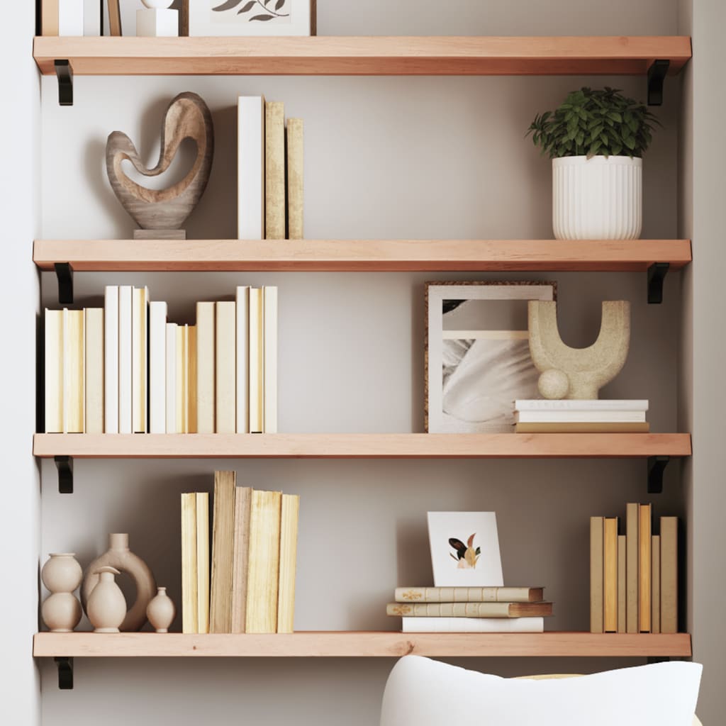 vidaXL Wall Shelf Untreated Solid Wood Oak displayed on a shelf with books and decorative items