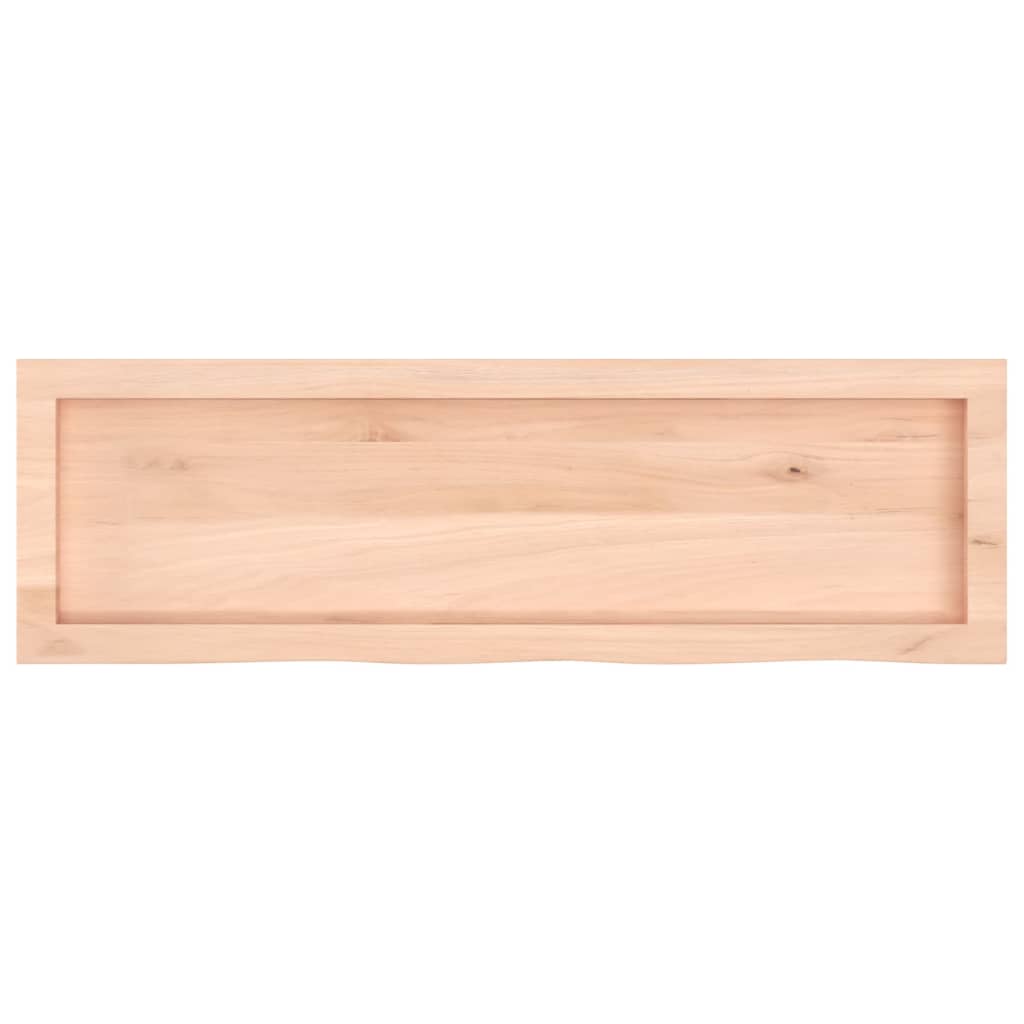 A single untreated solid wood oak wall shelf shown flat