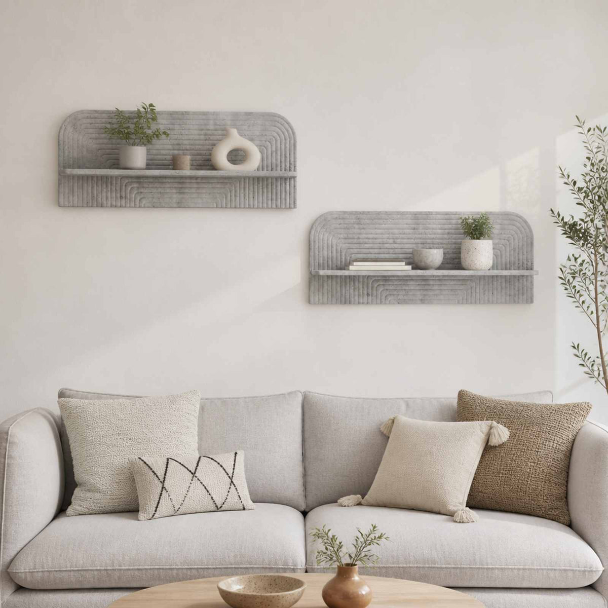 Wall Shelf 2 pcs Concrete Grey