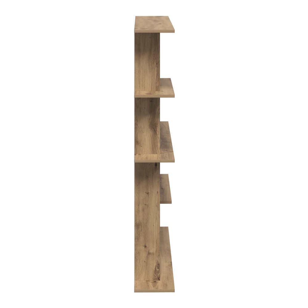 Side profile of the oak effect wall shelf unit showing its depth