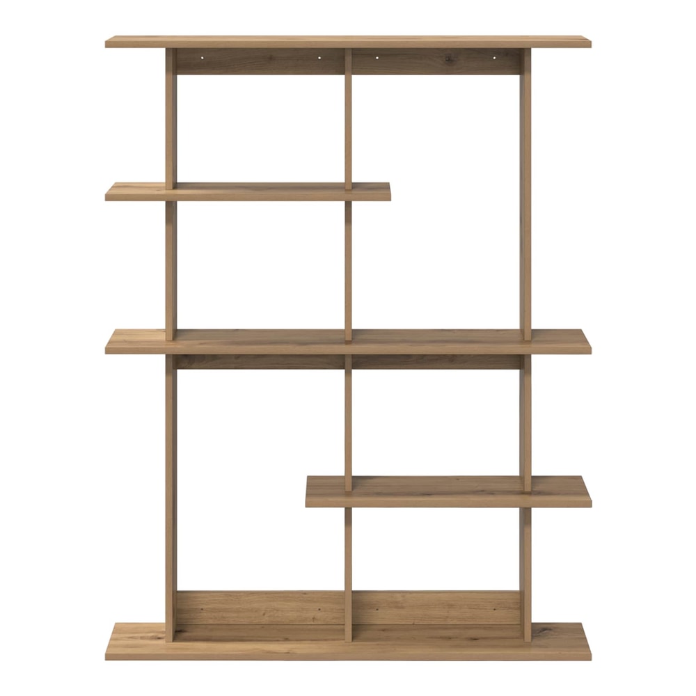 The wooden wall shelf unit showing its construction and shelving layout