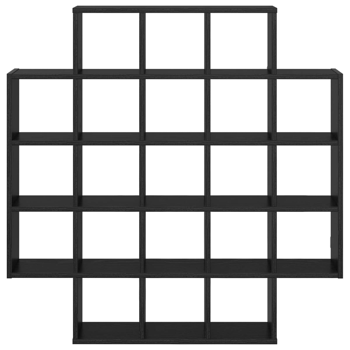 The wall shelf unit showing its empty square compartments from the front