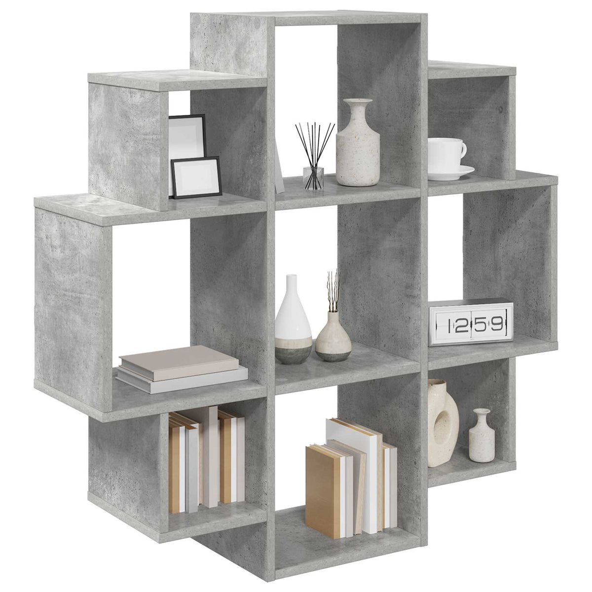 Wall shelf with decorative items on display