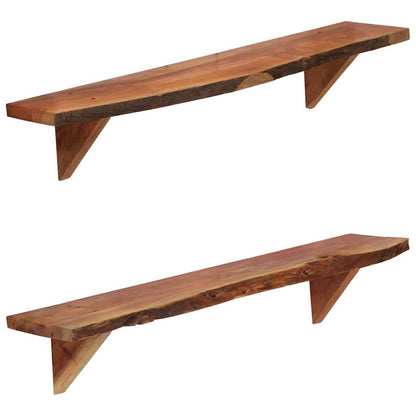 Wall Shelves 2 pcs Solid Acacia Wood showing the natural wood grain and live edge detail