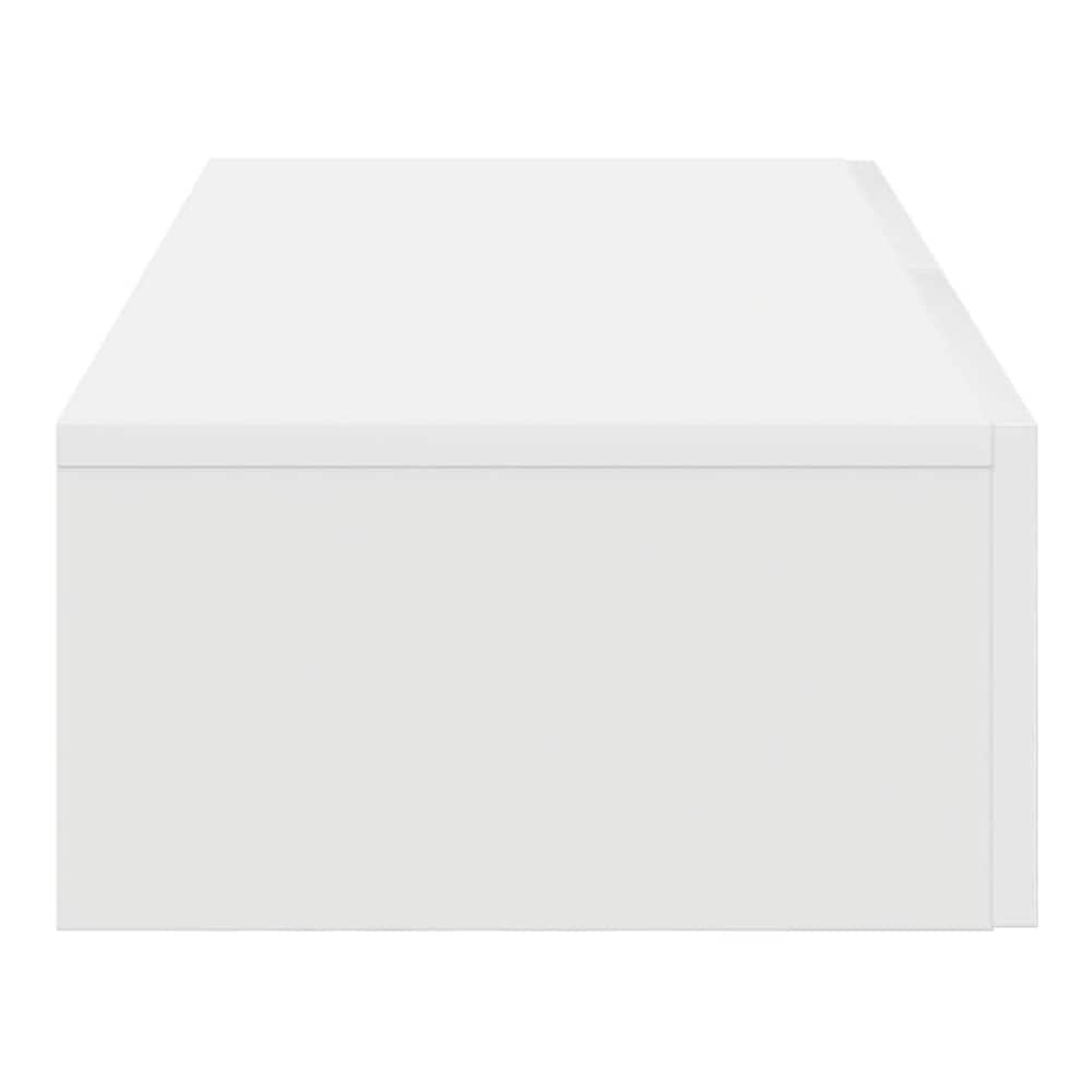 Side view of the white wall shelf with two drawers