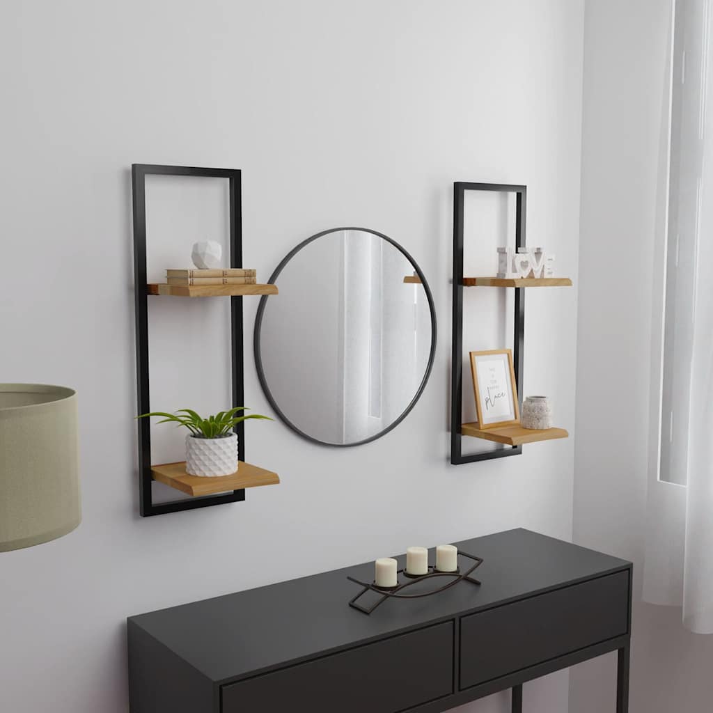 Wall Shelves Solid Wood Acacia and Steel 2 25 cm 75 cm 25 cm