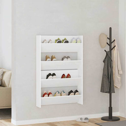 Wall Shoe Cabinet 2 pcs White Engineered Wood mounted vertically on a wall in a hallway