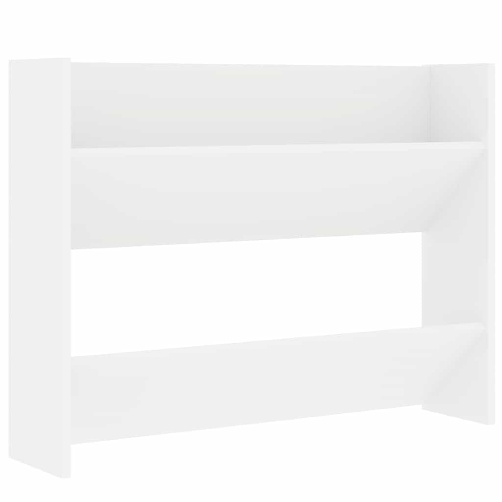 The white shoe rack showing the open storage compartments from a side angle