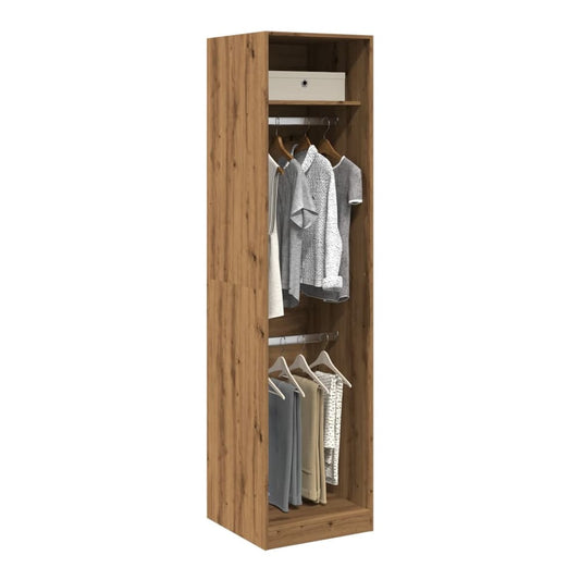 vidaXL Wardrobe Artisian Oak Engineered Wood filled with hanging clothes and a storage box
