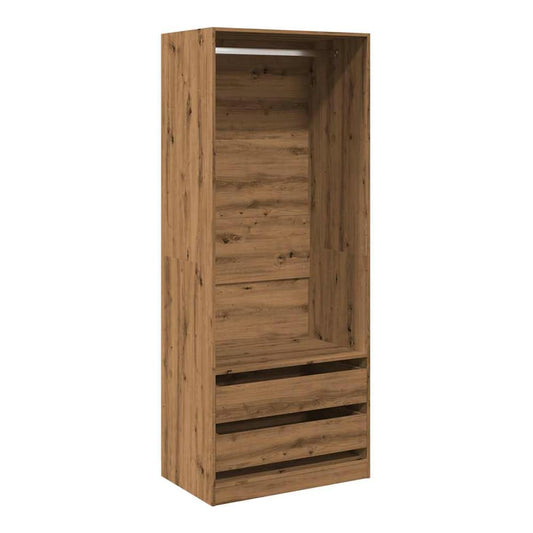 The empty wardrobe showing the interior hanging rail and two closed storage drawers