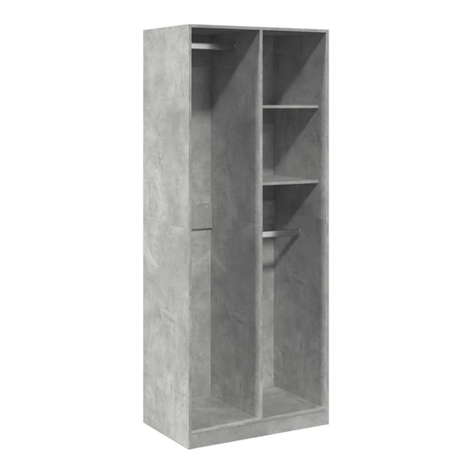 The empty wardrobe showing the internal shelves and hanging rails for clothes storage