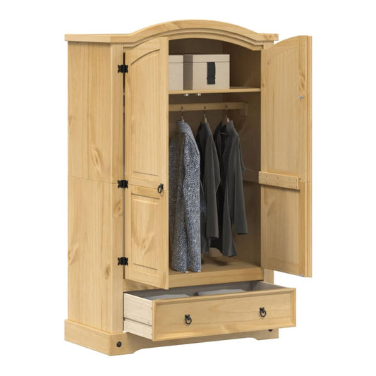 vidaXL Wardrobe "Corona" Solid Wood Pine with two doors and a drawer