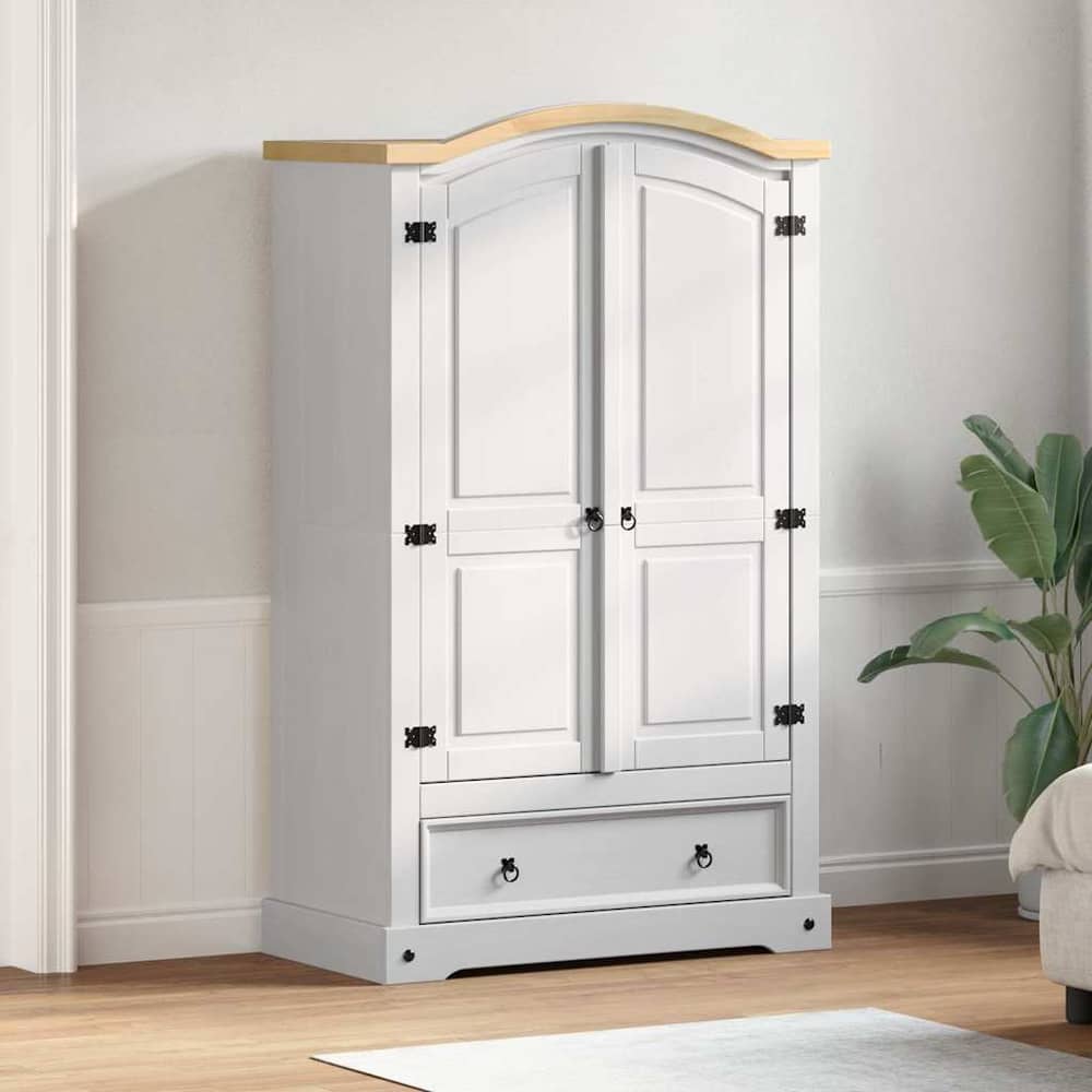 vidaXL Wardrobe CORONA White Solid Pine Wood standing in a bright bedroom corner