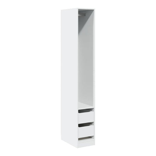The white engineered wood wardrobe with two drawers open