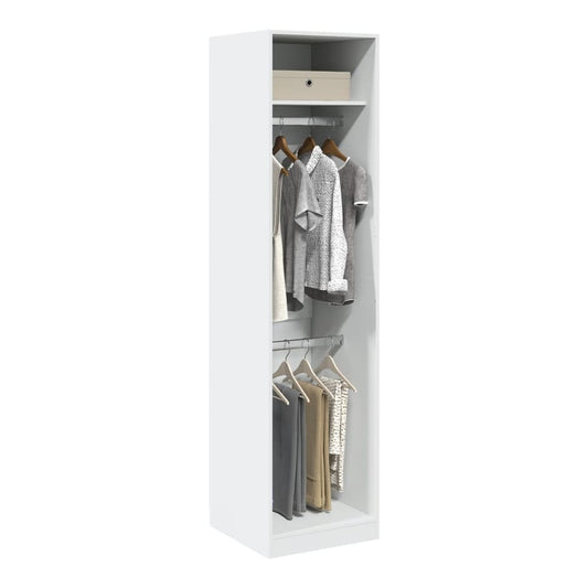vidaXL Wardrobe White Engineered Wood filled with hanging clothes and a storage box on the top shelf