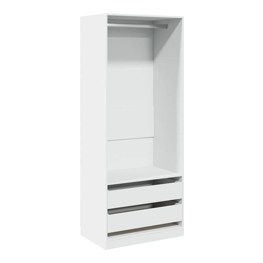 The white wardrobe with hanging rail and two drawers, empty inside